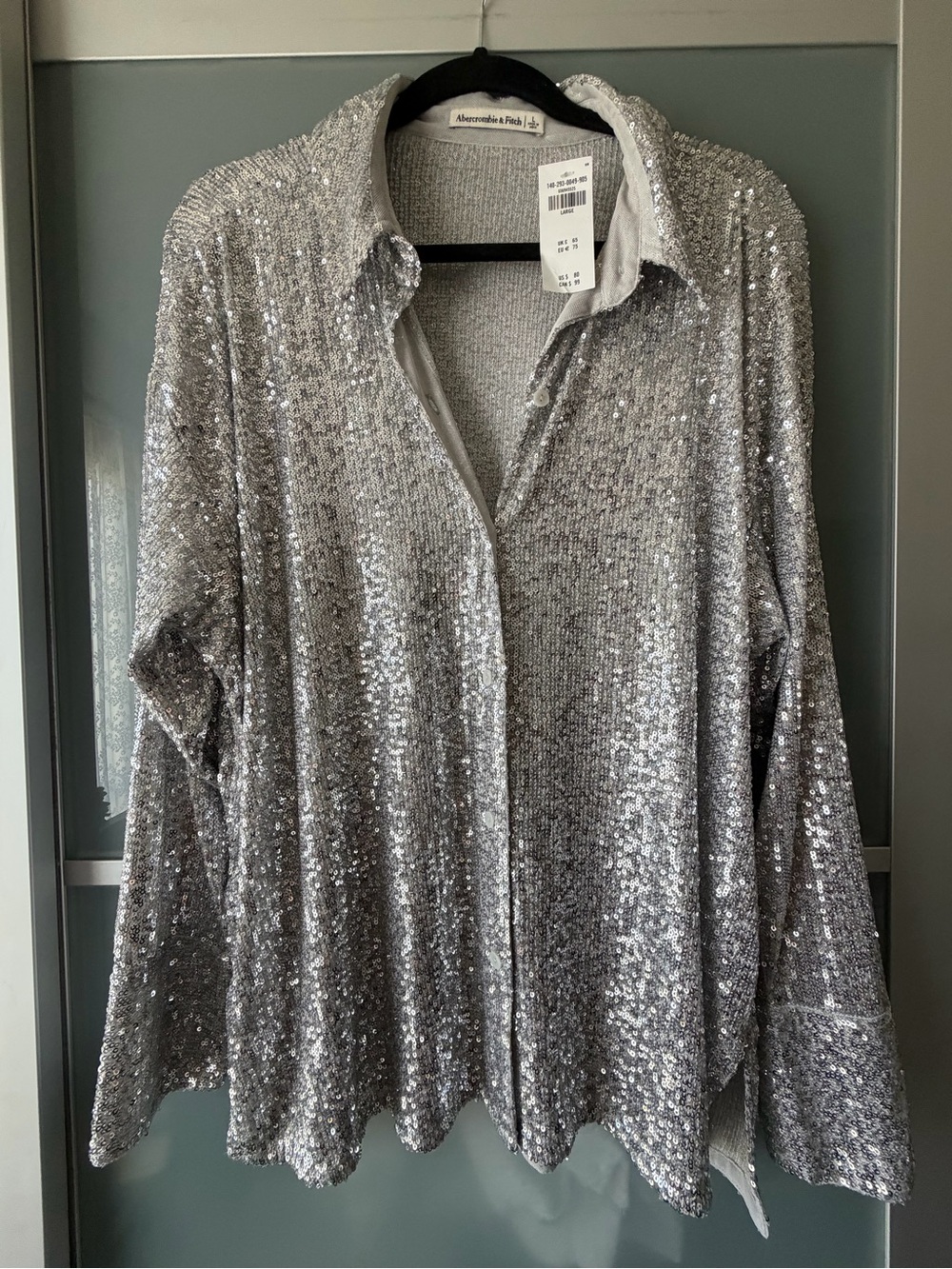 NWT Abercrombie & Fitch Silver Sequin Button-Down Shirt
